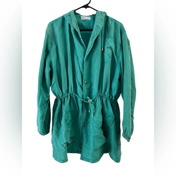 Silk turquoise military style jacket - Picture 1 of 4